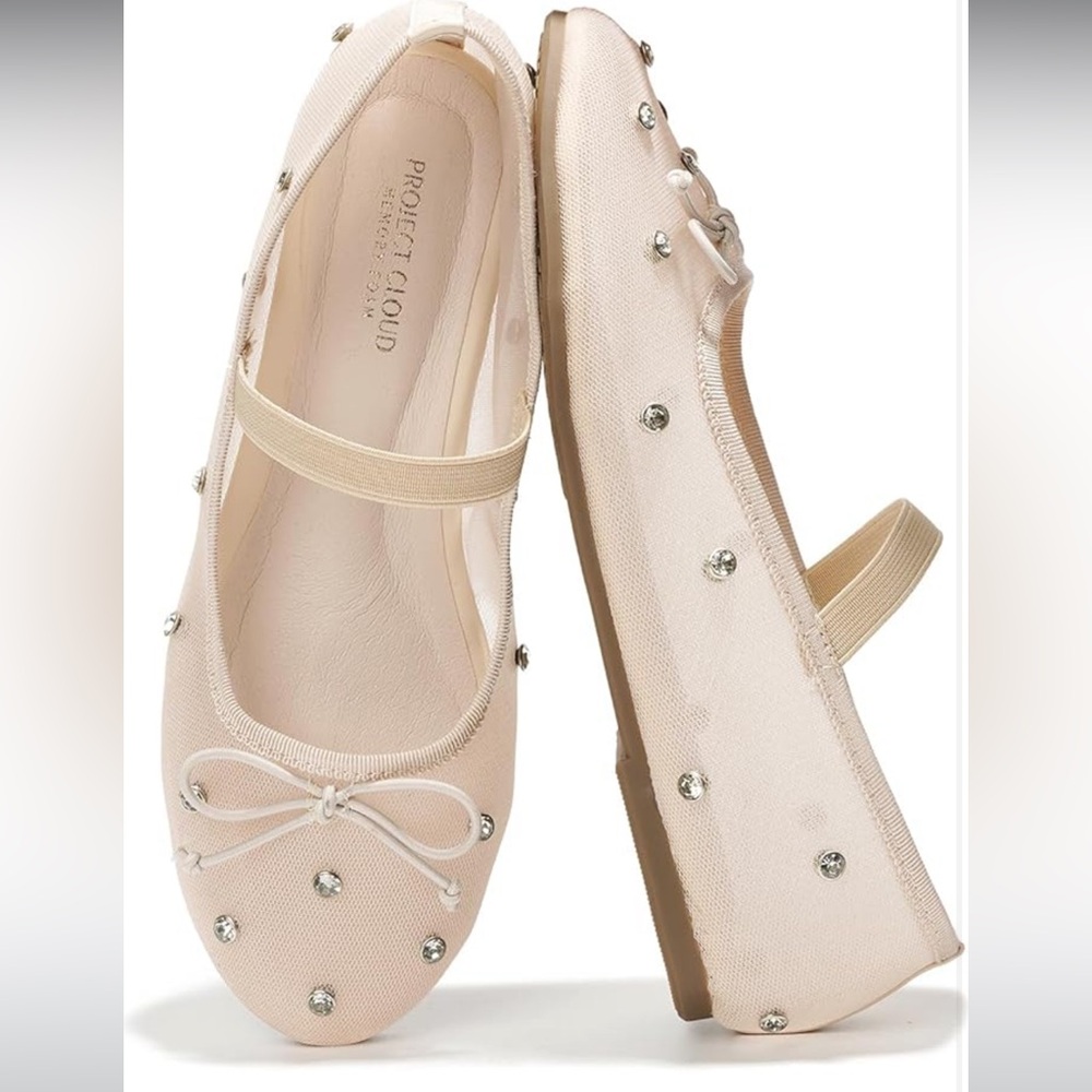 Elegant Women's light pink/cream Ballet Flats with Rhinestones